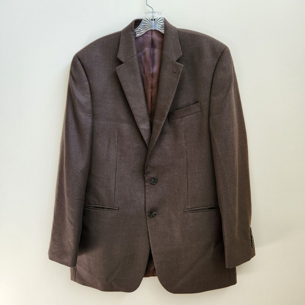 Lauren Ralph Lauren Blazer Jacket Mens 42L Houndstooth 2 Button Sport Coat Brown